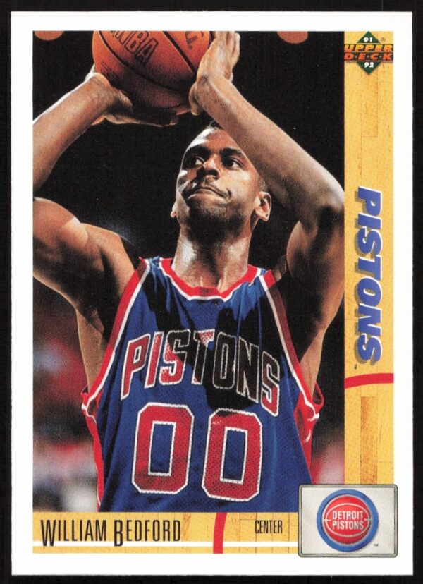 William Bedford 1991 Upper Deck basketball card showing Detroit Pistons game action.