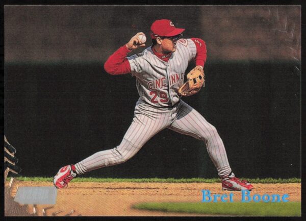 Front view of 1998 Upper Deck baseball card featuring Bret Boone in Mariners uniform.