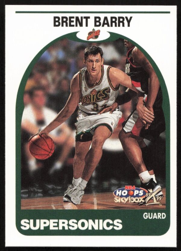 Brent Barry 1999-00 Skybox Hoops Card #102 featuring action shot.