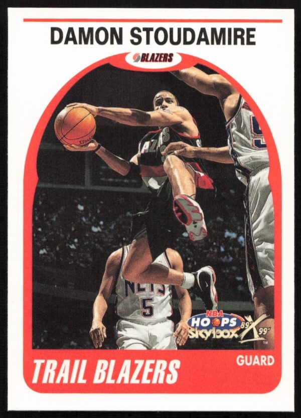 Damon Stoudamire 1999-00 NBA Hoops Card #41, Front View, Action Pose.