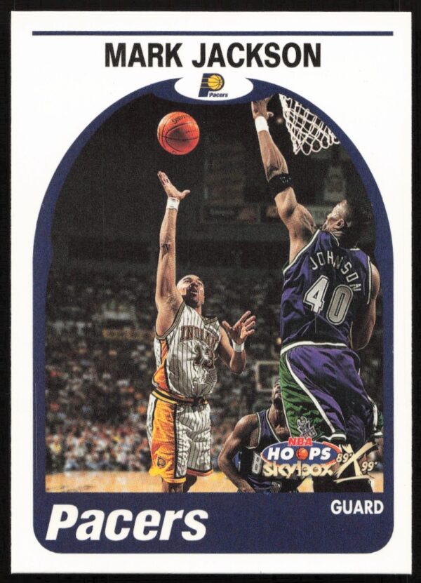 Mark Jackson 1999 Skybox NBA Hoops Card #104, featuring dynamic basketball action.