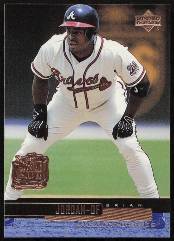Brian Jordan in Braves uniform on 2000 Upper Deck card #134, action shot.