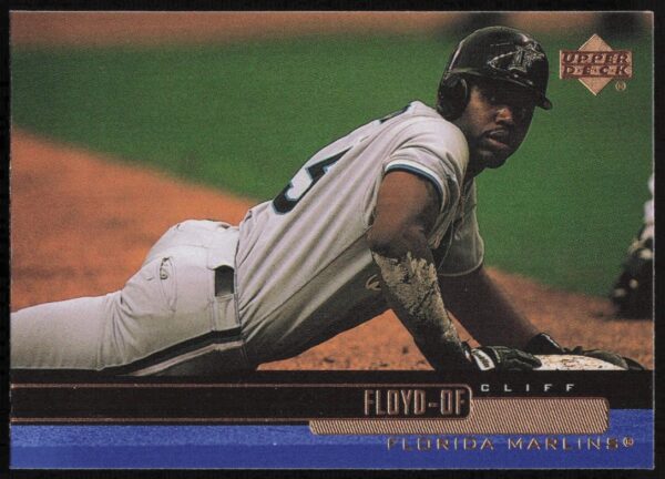 Cliff Floyd in action on 2000 Upper Deck card #207 in Expos uniform.