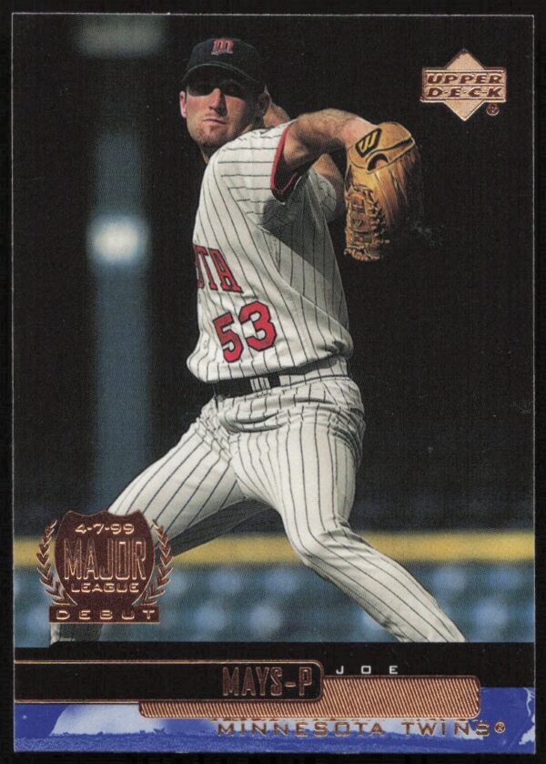 Joe Mays 2000 Upper Deck Baseball Card #97, showcasing Minnesota Twins action shot.