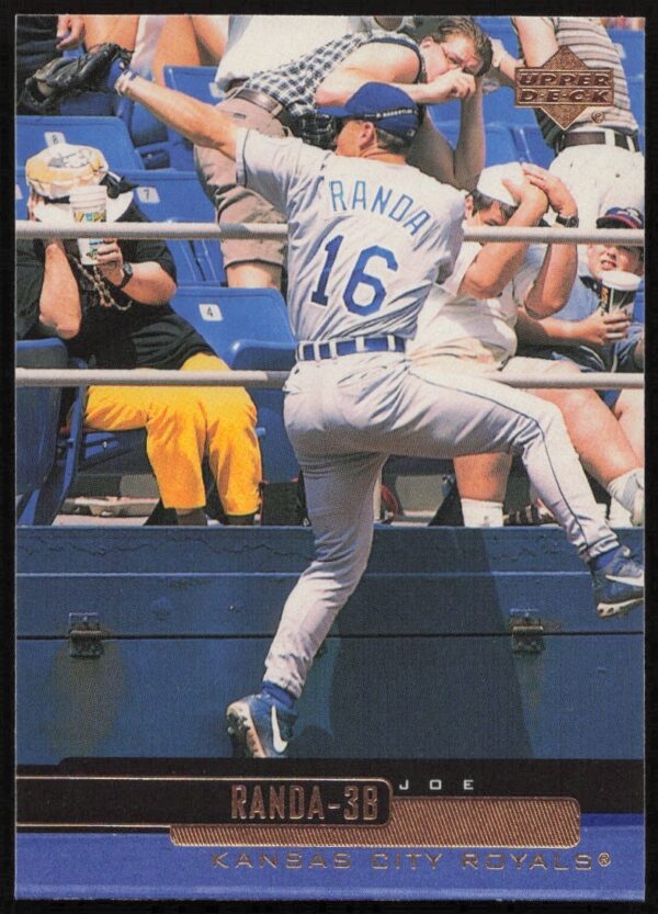 Joe Randa 2000 Upper Deck card #136, features action-packed baseball image.