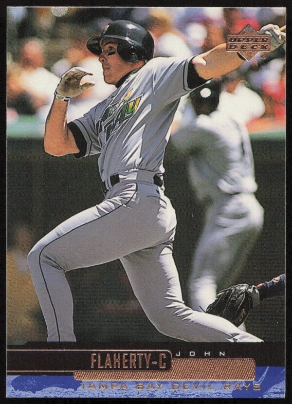 John Flaherty 2000 Upper Deck card front, Tampa Bay Devil Rays MLB action shot.