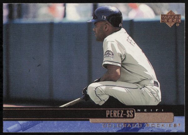 Neifi Perez 2000 Upper Deck Baseball Card #105, Rockies, in action.
