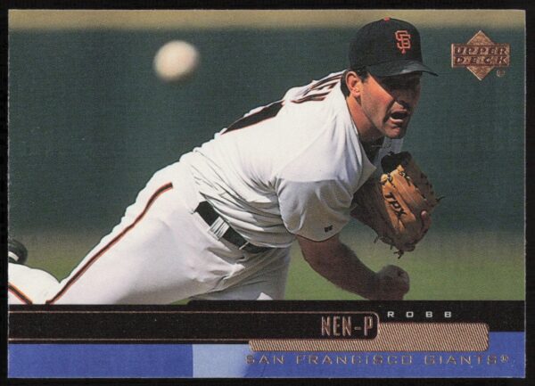 Front view of 2000 Robb Nen Upper Deck baseball card #229, showcasing pitcher in action.