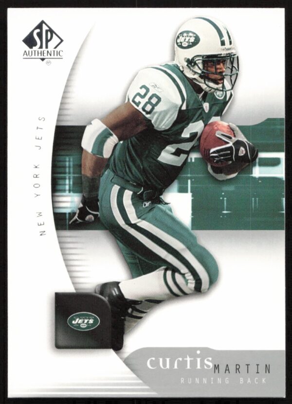 Front of 2005 Upper Deck SP Authentic card #61 featuring Curtis Martin in action.