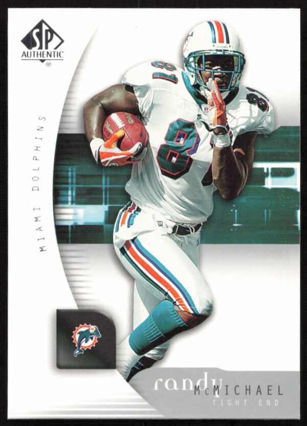 Randy McMichael 2005 SP Authentic Card #45, showcasing his dynamic football pose.