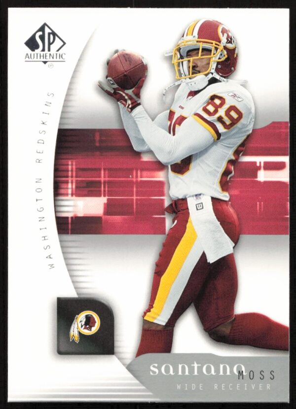 Santana Moss 2005 SP Authentic Trading Card #60, featuring dynamic football action pose.