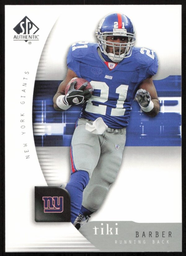 Tiki Barber 2005 SP Authentic football card, Upper Deck #58, New York Giants.