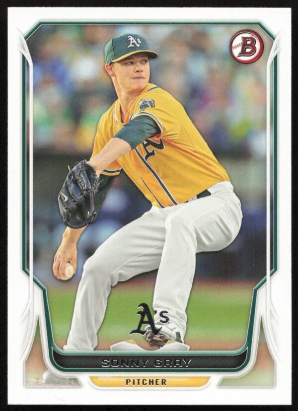 2014 Bowman Sonny Gray Baseball Card #32, showcasing Oakland Athletics pitcher in action.