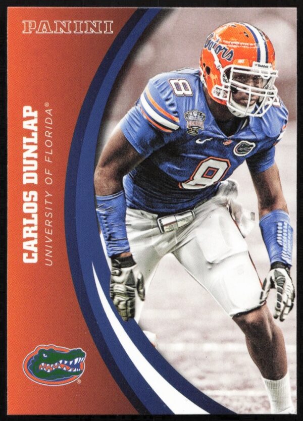 2015 Panini card featuring Carlos Dunlar, Florida Gators, card #76, in action pose.