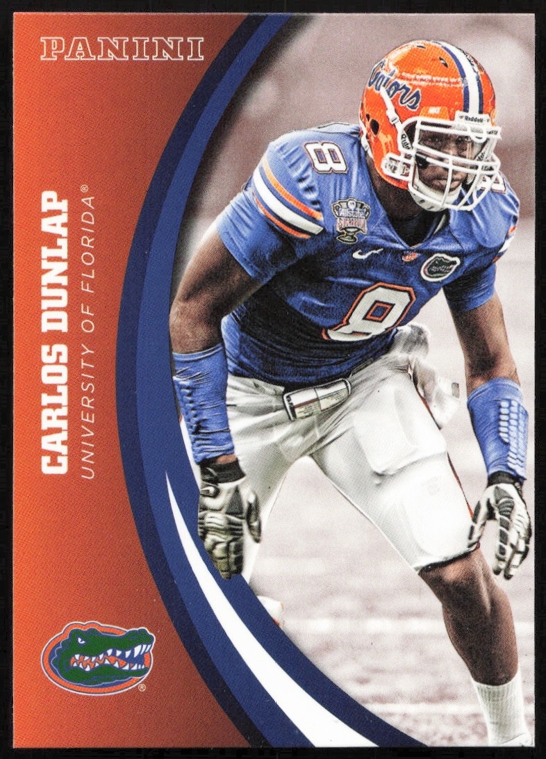 2015 Panini card featuring Carlos Dunlar, Florida Gators, card #76, in action pose.