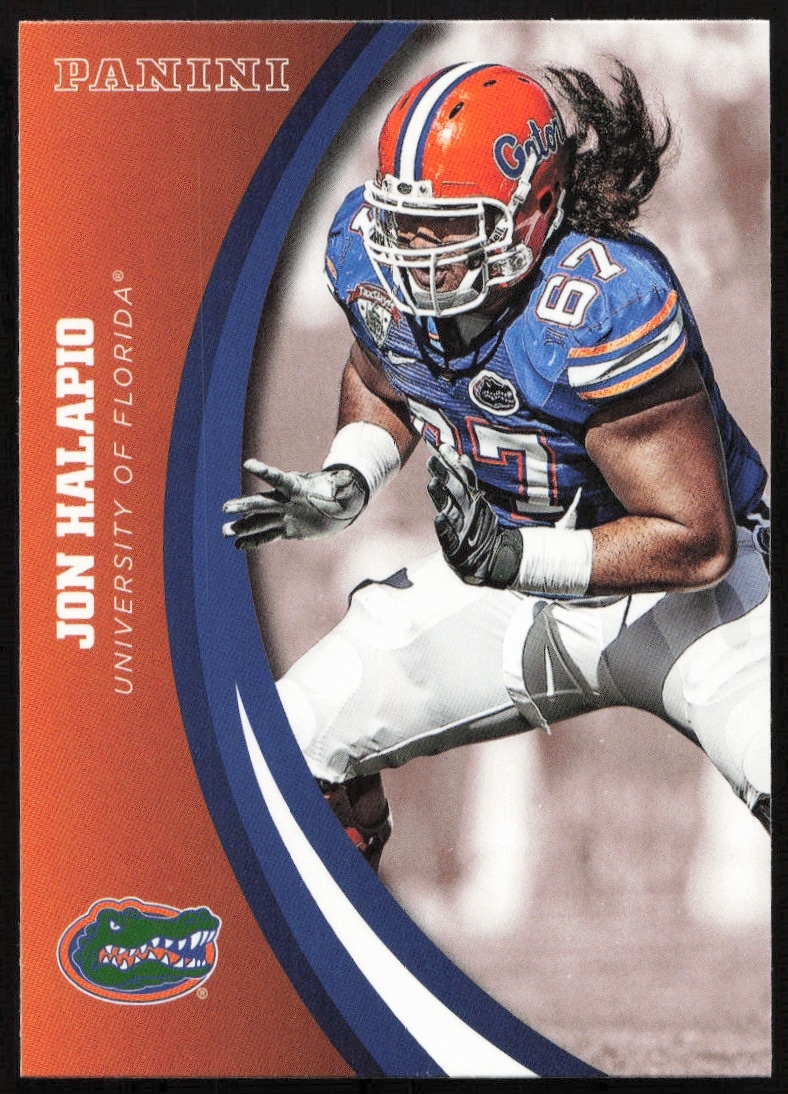 Jon Halapio 2015 Florida Gators Panini trading card showcasing athletic action and team spirit.