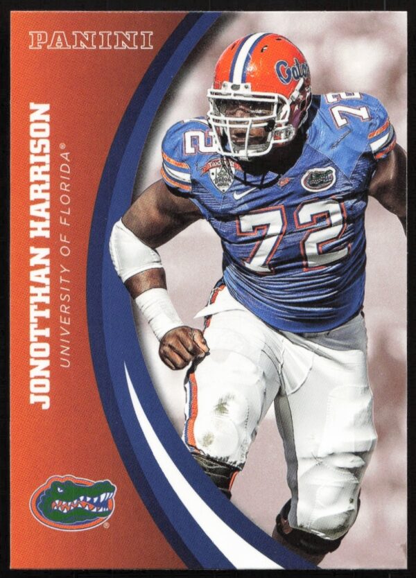 Front of 2015 Panini card featuring Jonotthan Harrison, Florida Gators, #32.