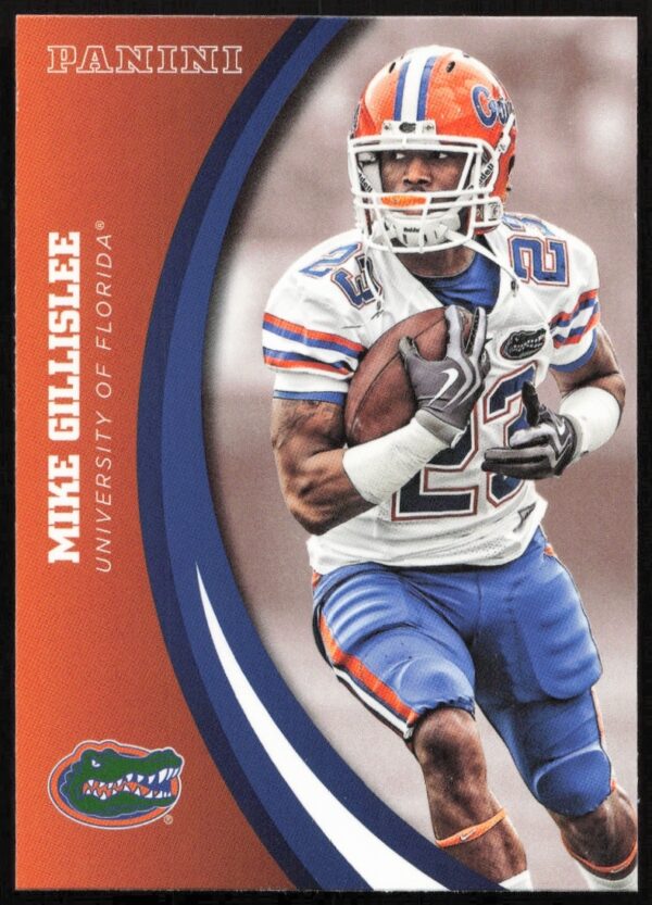 2015 Panini card showcasing Florida Gators player Mike Gillislee, jersey #49, front view.