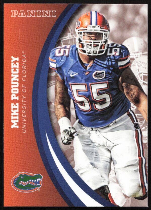 Mike Pouncey in Florida Gators uniform on 2015 Panini Card #50 (Front view).