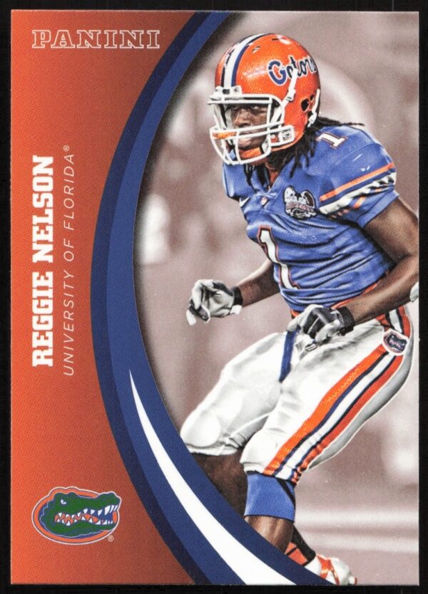 Reggie Nelson 2015 Florida Gators Panini card, front view displaying him in action, card #54.