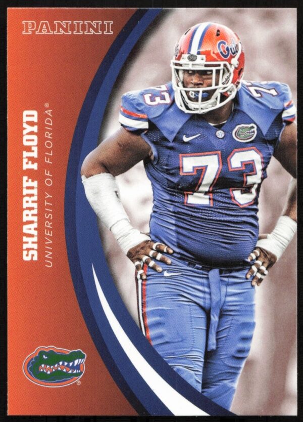 Panini 2015 Sharrif Floyd Florida Gators card #57 front view in game uniform.
