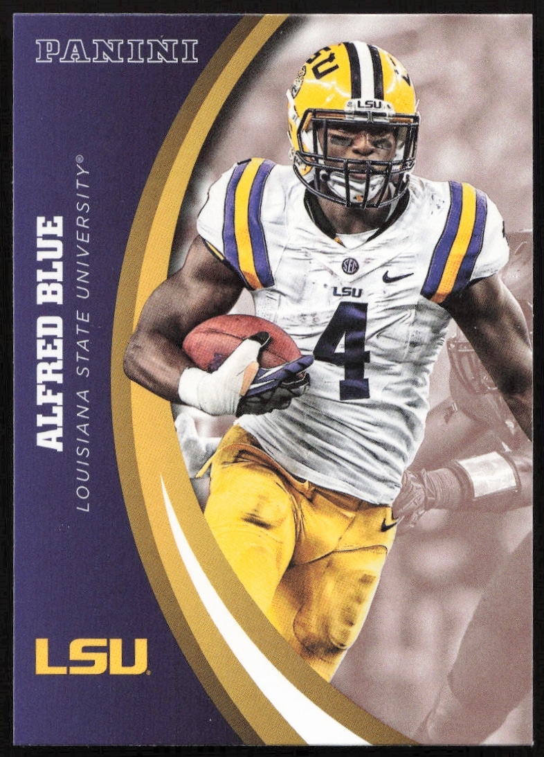 2015 LSU Tigers Panini card, Alfred Blue, #45, showcases college football player in action.