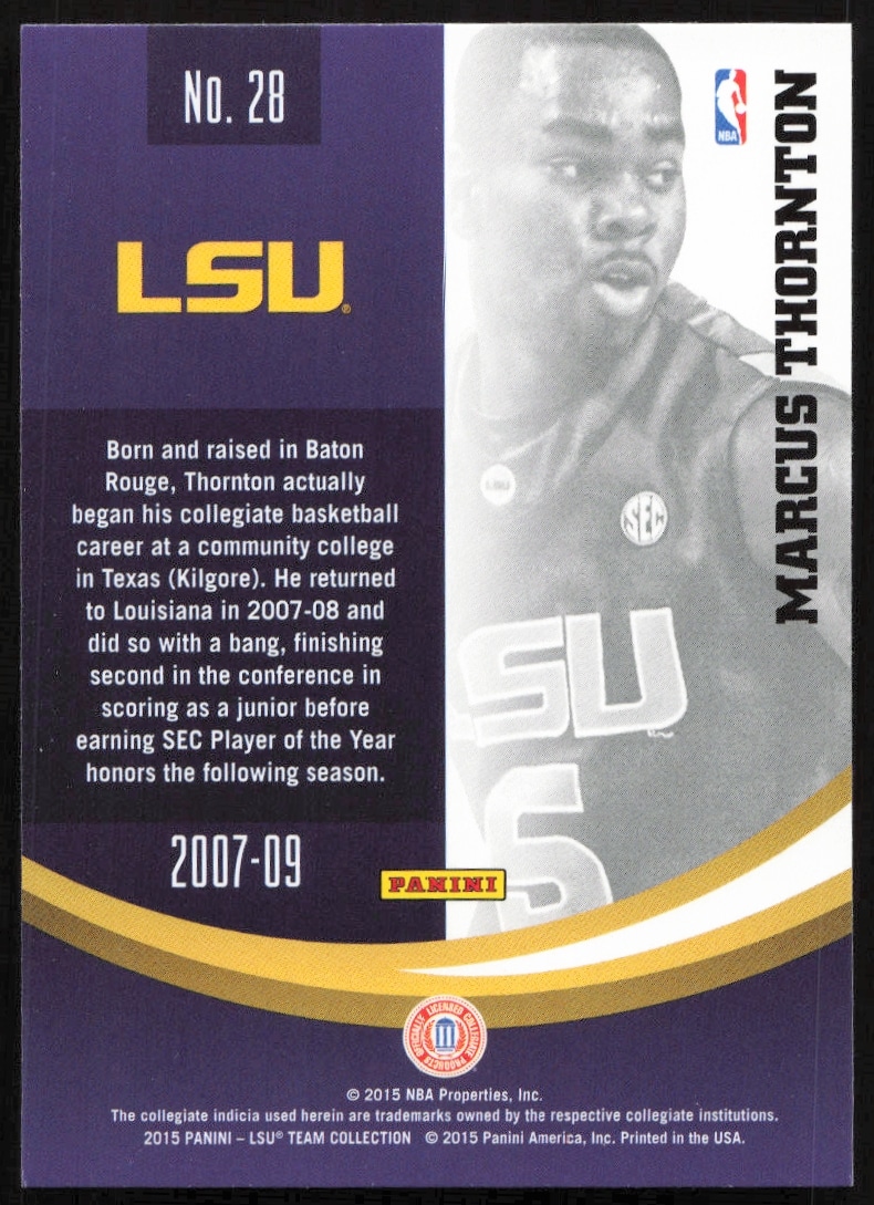 Back of Glenn Dorseys 2015 Panini LSU Tigers card, highlighting his collegiate achievements.
