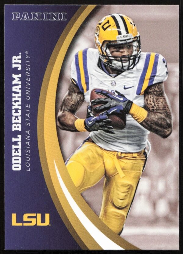 Odell Beckham Jr. 2015 LSU Tigers trading card, #75, Panini collection front view.