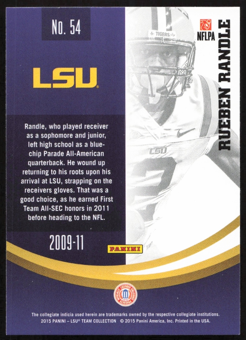 Rueben Randle 2015 LSU Tigers card highlights and stats at college careers peak.