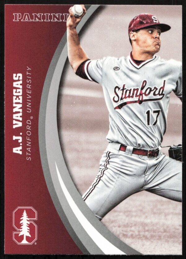 A.J. Vanegas, 2015 Stanford baseball card, #20, Panini, poised stance, university uniform.