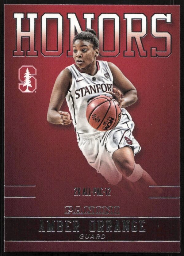 Amber Orrange 2015 Panini card, Stanford Honors series, featuring standout basketball achievements.
