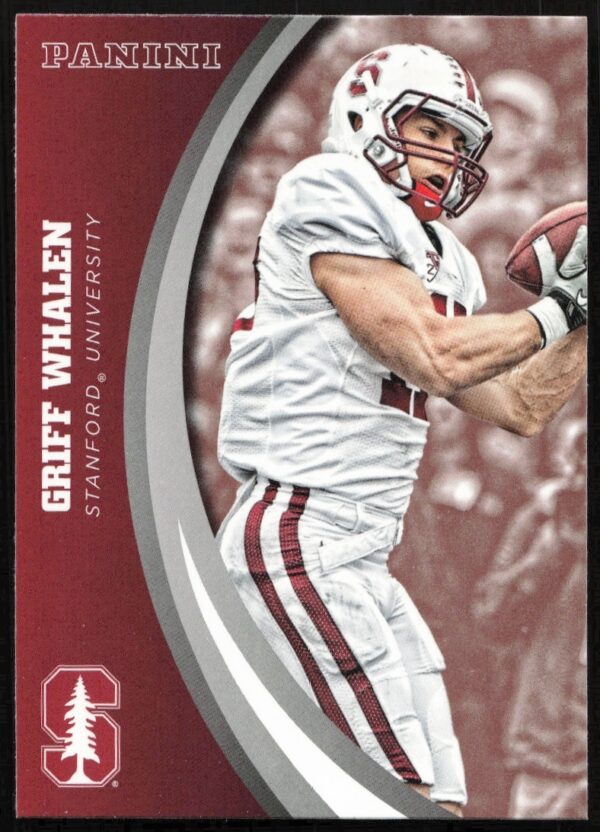 Griff Whalen Stanford 2015 Panini trading card #17, front view in football uniform.