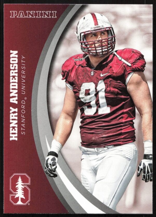 2015 Panini card of Stanfords Henry Anderson in action, wearing jersey #18.