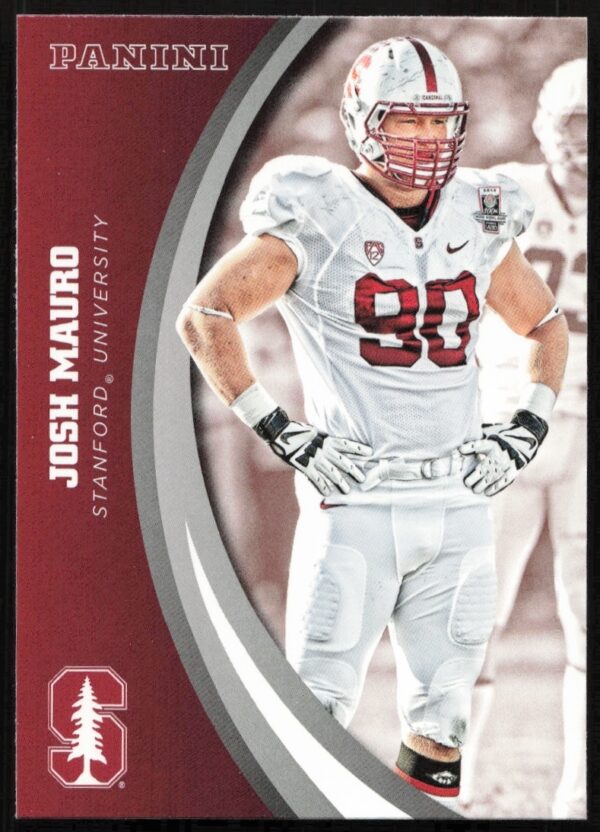 Josh Mauro Stanford Football Card #27, 2015 Panini, showcases dynamic field presence (Front).
