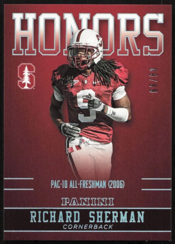 2015 Panini Richard Sherman Stanford Honors Card #RS-STA, limited edition /99, front view.