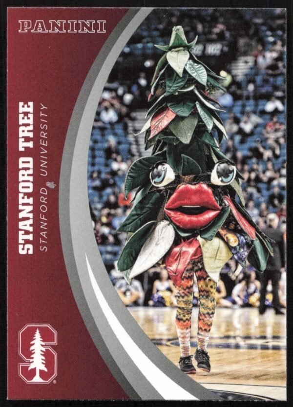Stanford Tree 2015 Panini Card: Iconic Mascot, Collectible Design, Vibrant University Colors.