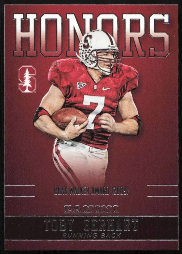 2015 Panini Stanford Toby Gerhart Honors card featuring Gerharts image and university emblem.