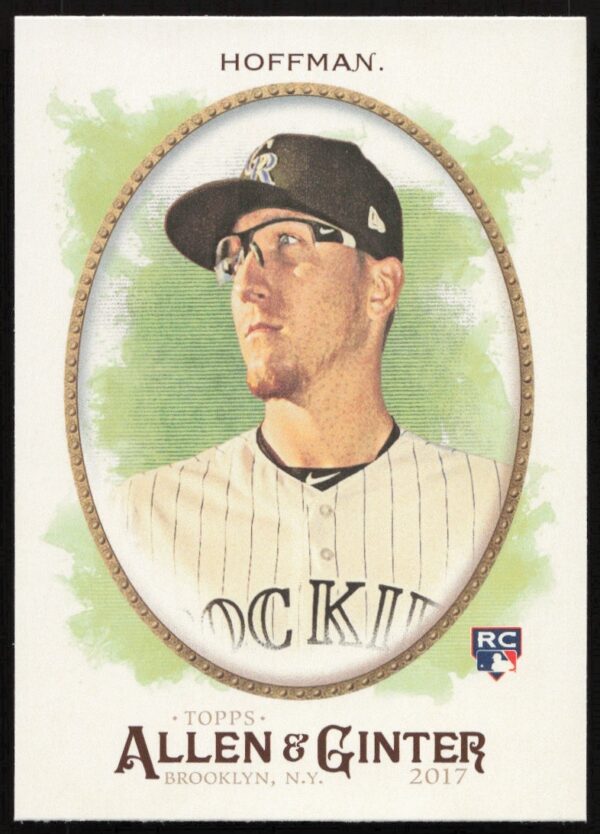 2017 Topps Allen & Ginter Jeff Hoffman baseball card, Colorado Rockies pitcher in action.