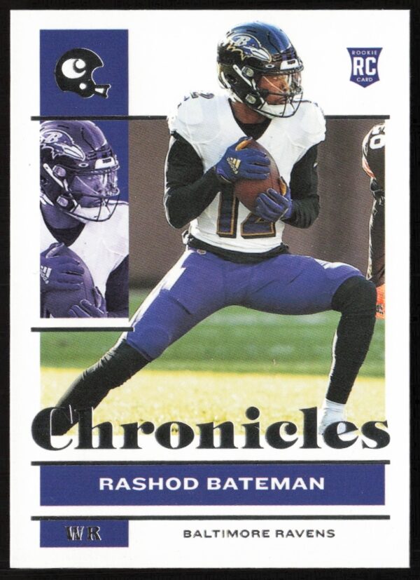 Rashod Bateman 2021 Panini Chronicles card, showcasing him in action, #8 displayed.