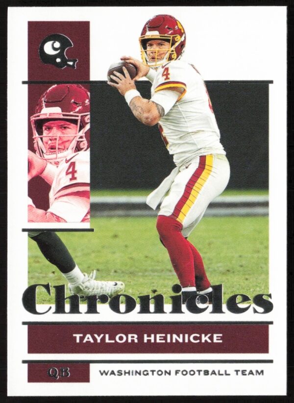 Taylor Heinicke NFL card 2021 Panini Chronicles #95, Washington Football Team jersey.