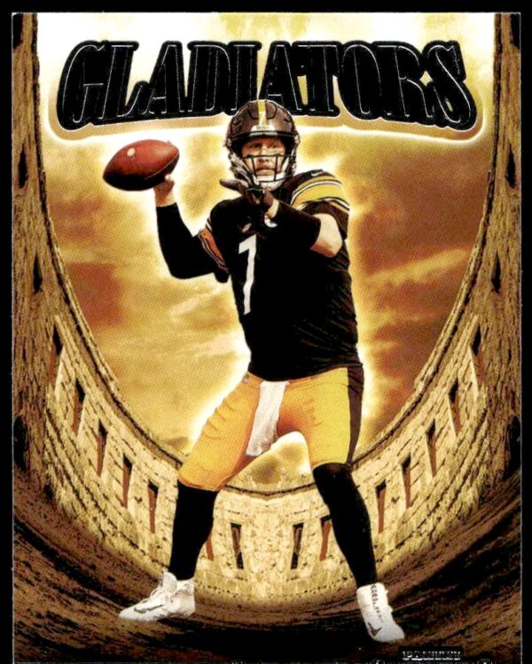Front of 2021 Panini Contenders Ben Roethlisberger Gladiators trading card, featuring iconic quarterback.