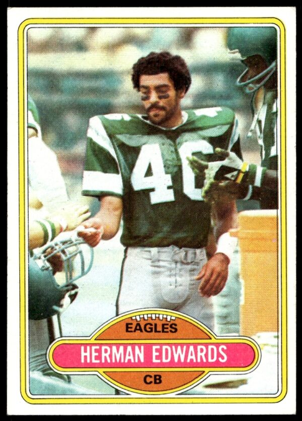 Herman Edwards 1980 Topps #377 Football Card, Philadelphia Eagles, Vintage Portrait.