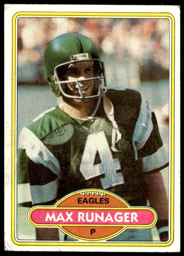 1980 Topps Max Runager #227, Philadelphia Eagles, vintage football card front.