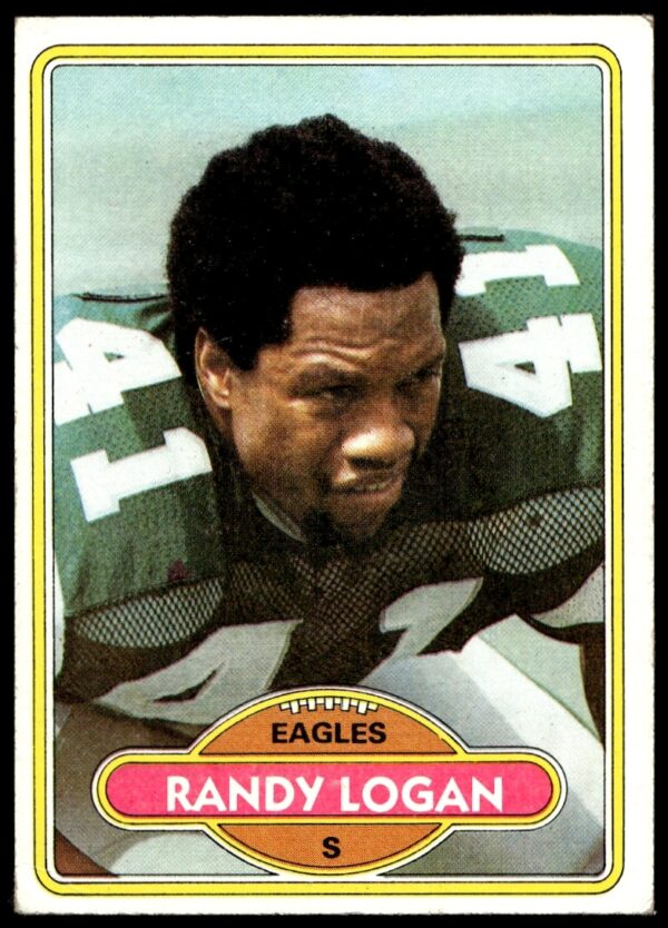 Front of 1980 Topps Randy Logan card (#179), Philadelphia Eagles, NFL safety.