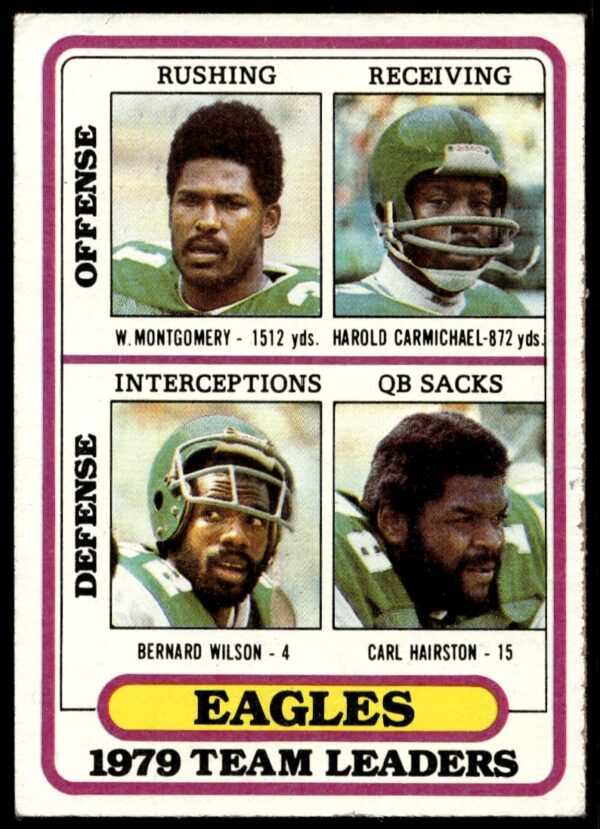 1980 Topps New England Patriots leaders card with Cunningham, Jackson, Clayborn, McGee portraits.