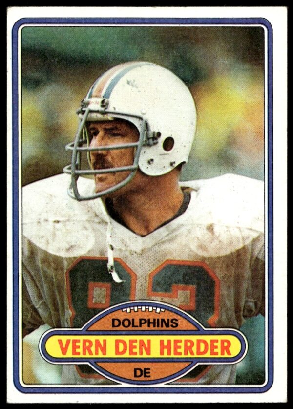 1980 Topps Vern Den Herder Football Card #281, Miami Dolphins Defensive End