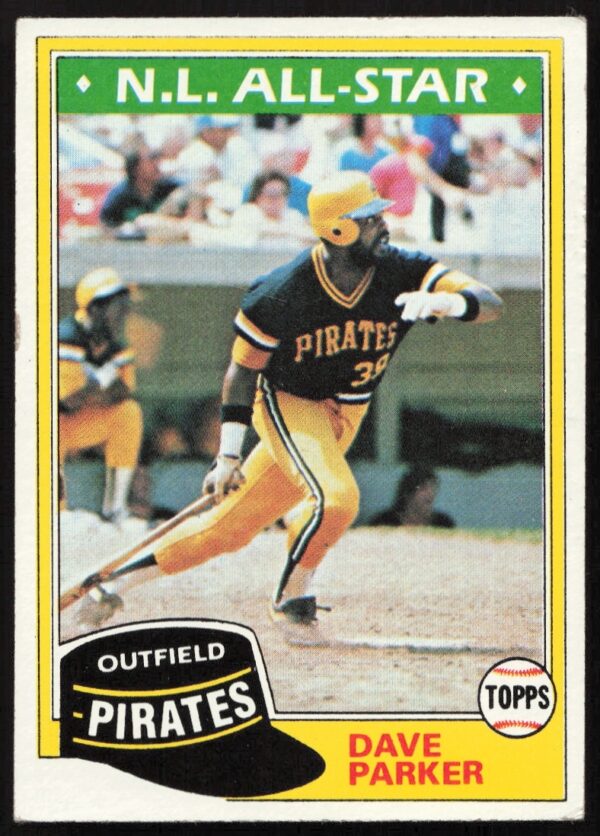 Front of 1981 Topps #640 Dave Parker baseball card, Pittsburgh Pirates uniform.
