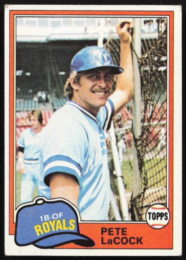 1981 Topps Pete LaCock baseball card #9 with him in Kansas City Royals uniform.