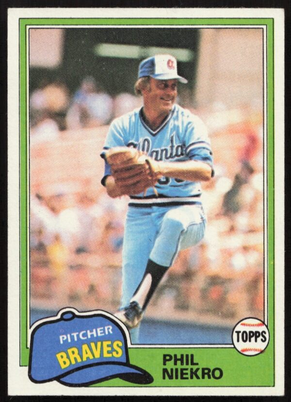 Phil Niekro 1981 Topps Baseball Card #387, Atlanta Braves Pitcher Portrait.