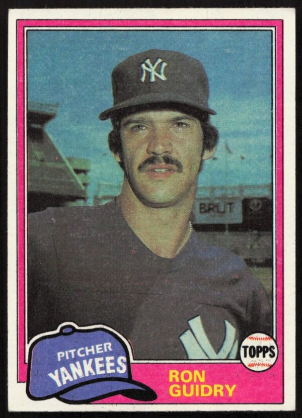 1981 Topps Ron Guidry baseball card #250, New York Yankees pitcher in pinstripe uniform.